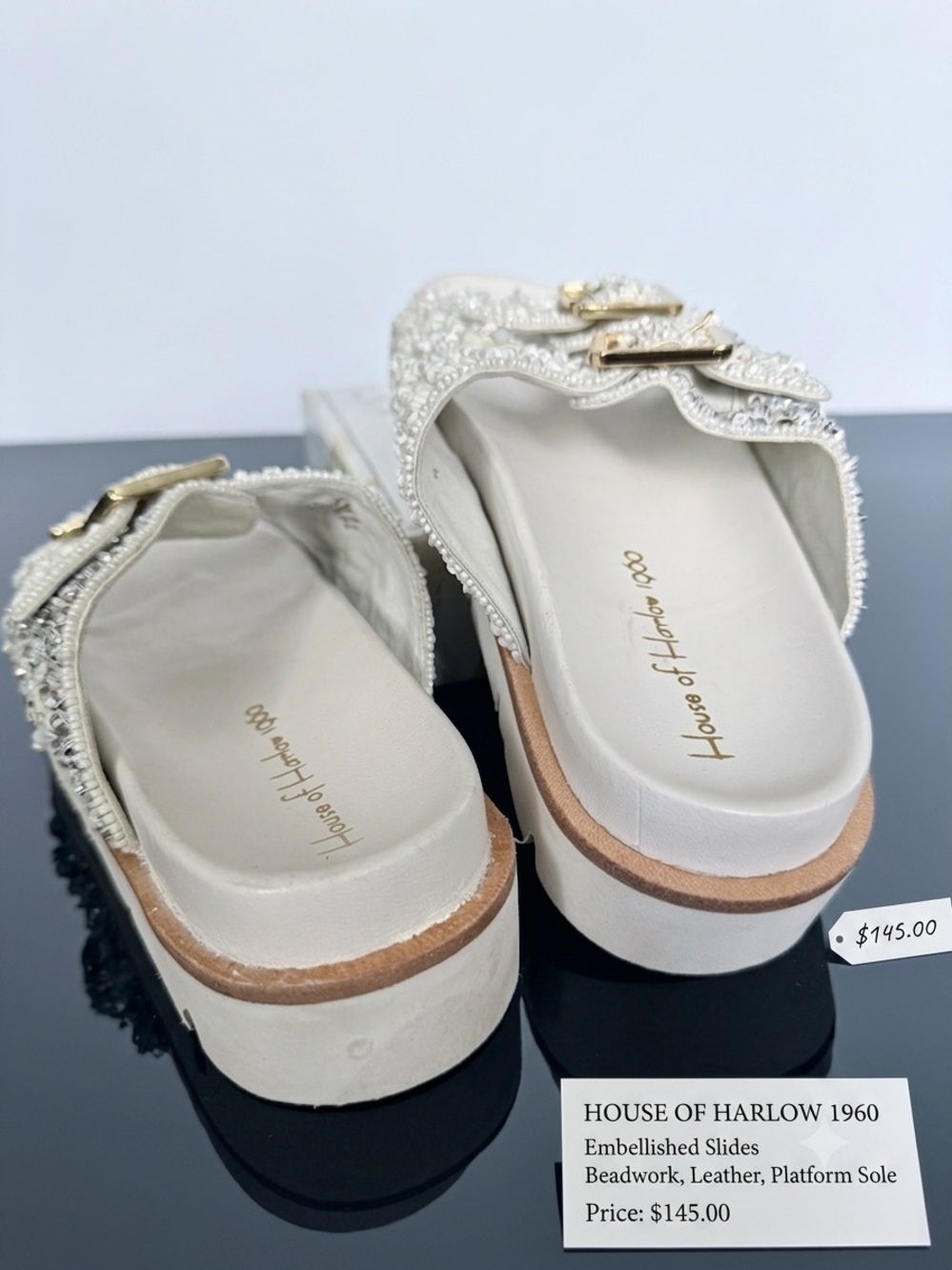 House of Harlow 1960 White Embellished Double-Buckle Slide Clogs - Picture 2 of 9